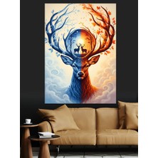 Artmeg Sonbahar ve Kış Temalı Geyik Sanatsal Çizimi Dekoratif Kanvas - Mdf Ahşap Tablo