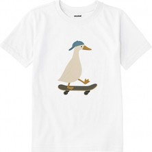 Colermi Pamuk Kumaş Çocuk Tişörtü – Kaykaycı Ördek Baskılı