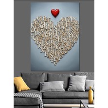 Tablomega Kalp Şeklinde Küçük Harfler Dekoratif Kanvas - Mdf Ahşap Tablo
