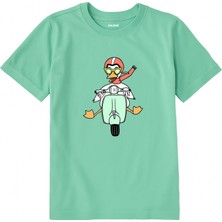 Colermi Pamuk Kumaş Çocuk Tişörtü – Motosikletli Ördek Baskılı Çocuk T-Shirt
