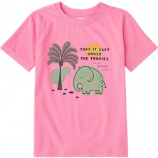 Colermi Pamuk Kumaş Çocuk Tişörtü – Tropikal Fil Baskılı Çocuk T-Shirt
