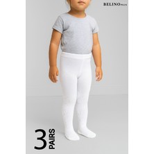 Belinoplus Kız Bebek Külotlu Çorap 3 Lü Paket Beyaz Renk Jakar Desenli Nefes Alan Yumuşak Kumaş