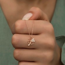 Aya Diamond Gümüş Rose Kalpli Dört Yapraklı Yonca Kadın Kolye