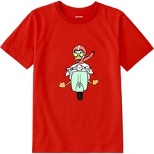 Colermi Pamuk Kumaş Çocuk Tişörtü – Motosikletli Ördek Baskılı Çocuk T-Shirt