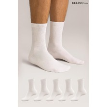 Belinoplus Düz Beyaz Ribanalı Erkek Soket Çorap Nefes Alan Penye Pamuklu 5 Li Paket