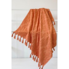 Sevim %100 Pamuk Jakarlı Banyo Havlusu - Kabartma Damask Desenli - 90X150 cm - Kiremit