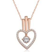 Aya Diamond Gümüş Rose Kalpli Tek Taş Kadın Kolye