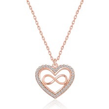 Aya Diamond Gümüş Rose Kalp Sonsuzluk Bayan Kolye