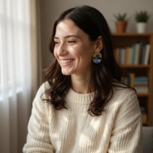 BURADABULDUN Mavi Taş Detaylı Geometrik Tasarım Küpe