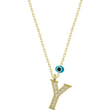 Aya Diamond Gümüş Nazar Gold Y Harfi Kadın Kolye