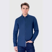 Uniqvibe %100 Pamuk Slim Fit Lacivert Oxford Gömlek