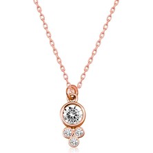 Aya Diamond Gümüş Rose Çiğ Damlası Yuvarlak Tektaş Bayan Kolye