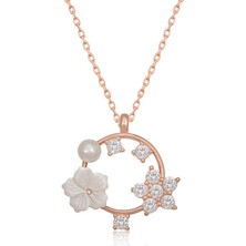 Aya Diamond Gümüş Rose Manolya Çiçeği Yıldız Kadın Kolye