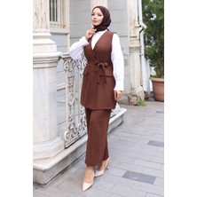 Moda Mihram Kemer Detaylı İkili Takım Kahverengi 19232