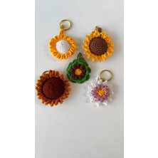 5 Adet El Örgüsü Ayçiçeği Anahtarlık Seti