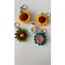 5 Adet El Örgüsü  Ayçiçeği Anahtarlık Seti