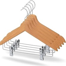 Orret 6 Adet Ahşap Elbise Askısı – Altı Mandallı Askı, Gömlek, Etek ve Pantolon Askısı, Dolap