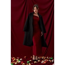 Shopping Shop Kuşaklı Uzun Kaşe Kaban SIYAH