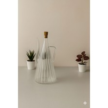 Borosilikat Cam Akasya Kapaklı Çizgili Glazzy Yağlık 500 ml