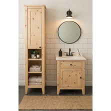 Banyo Dolabı Boy Dolabı-Ayaklı Tek Kapaklı-Doğal Ahşap Ladin Çam -Boy Dolabı