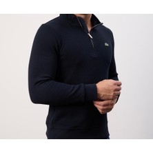 Lacoste  Fermuar Yaka  Lacivert Dar Kesim  Triko