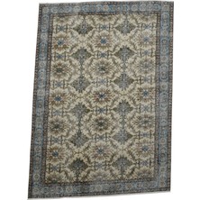 Kilim Antik El Dokuma 4m2 Çiçekli Eskitme Lüks Yün Salon Halısı 0593 - Vintage - Bej