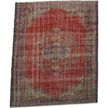 Kilim Antik El Dokuma Göbekli Eskitme Yün Salon Halısı 0604 - Vintage - Kırmızı