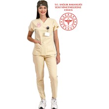 BRL Üniforma Bej Sağlık Teknisyen, Tekniker Forması Likralı Scrubs  Takım - Yeni Yönetmeliğe Uygun Moth