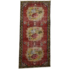 Kilim Antik El Dokuma Güllü Çiçekli Yolluk Yün Halı 0602 - Vintage - Çok Renkli