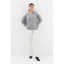 Shopping Shop V Yaka Taşlı Kazak GRI