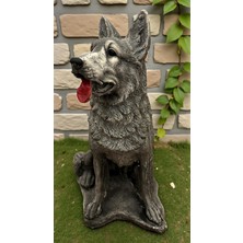 Libre Design Dekoratif 55 cm Büyük Boy Gri Kurt Köpek Ev Balkon Bahçe Dekorasyon Biblo Heykel