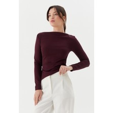 Shopping Shop Asimetrik Kesim Kayık Yaka Body BORDO
