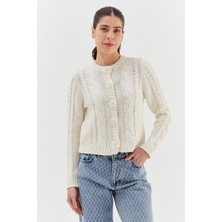 Shopping Shop Tasarım Düğmeli Örgü Hırka Krem