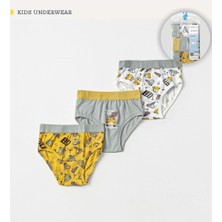 Defne Araba Desenli Likralı Penye 3'lü Erkek Çocuk Slip Set