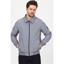 Level High Erkek Gri Basic Bomber Ceket – Mevsimlik Fermuarlı