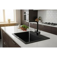 Hena Surface Granit Eviye 1 Gözlü Siyah 55 x 50 Granit Evye Kuvars