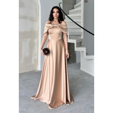 Serica Moda Bej Önü Taşlı Fiyonk Detaylı Abiye