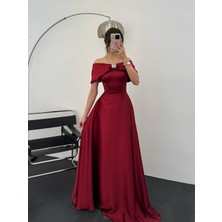 Serica Moda Bordo Önü Taşlı Fiyonk Detaylı  Abiye