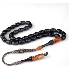 Takı925 Kazaz Püsküllü Özel Işçilikli Kuka Imameli Gümüş Sıkma Kehribar Tesbih