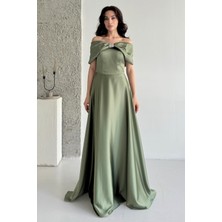 Serica Moda Haki Önü Taşlı Fiyonk Detaylı Abiye