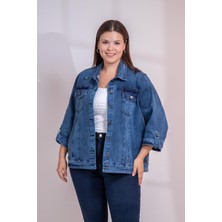 Roxxlen Büyük Beden Cepli Apoletli Denim Ceket