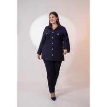 Roxxlen 3330725 Büyük Beden Düğme Detaylı Kapitone Ceket Lacivert