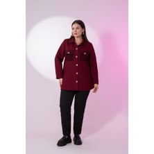 Roxxlen 3330725 Büyük Beden Düğme Detaylı Kapitone Ceket Bordo