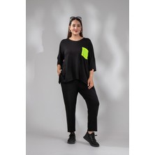 Roxxlen 1112067 Kadın Büyük Beden Yırtmaçlı-Cepli 2'li Takım Siyah