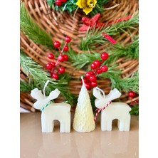 Cacagift Design Çam ve Geyik Modelli 3'li Mum Seti Yılbaşına Özel Mum