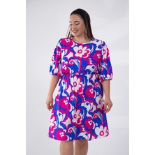 Roxxlen Büyük Beden Beli ve Kolu Lastikli Elbise