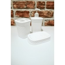 Elegancev Plastik Sıvı Sabunluk -Diş Fırçalık-Katı Sabunluk 3 Lü Banyo Seti-Beyaz Renk