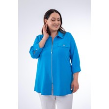 Roxxlen Kadın Büyük Beden Fermuar Detaylı Gömlek 111967