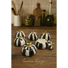 Lunora Design Taş Tozu Siyah Beyaz Çizgili Kabak Lokumluk – Dekoratif Kapaklı Mini Lokumluk / Takı & Saklama Kutusu