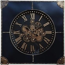 Tuncel Store CRK-809 Ahşap Ithal Serisi Dönen Çarklı Roma Rakamlı Duvar Saati Kare 80 * 80 * 8.5